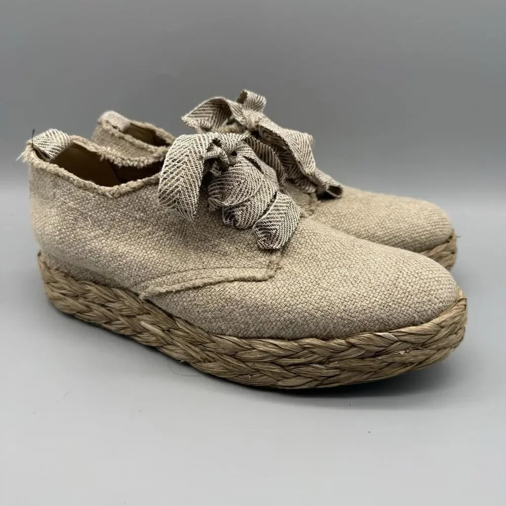 Pedro Garcia Gavi Platform Canvas Raffia Casual Espadrille Shoes Women's Sz US 9